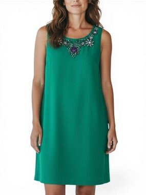Pim Larkin Green Rhinestone Evening Dress Sleeveless Cocktail Size L NWT